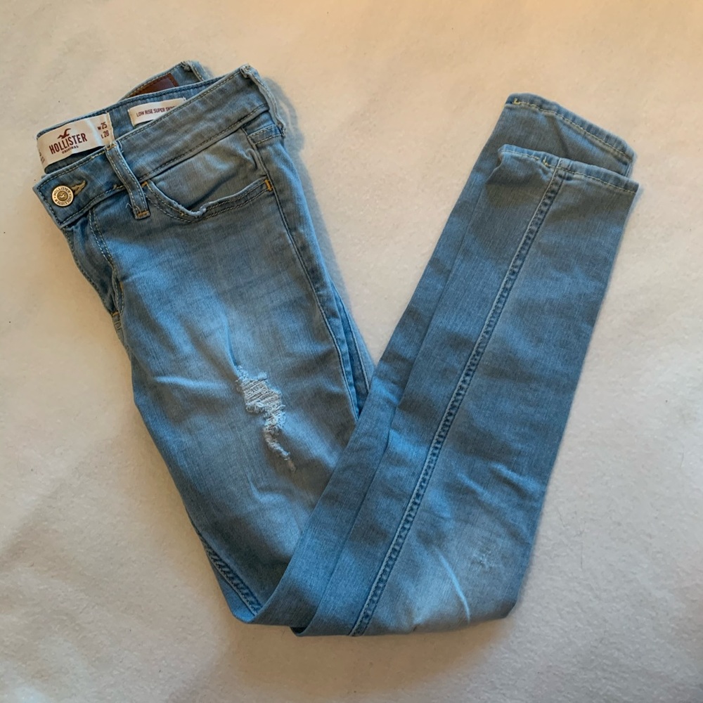 hollister tipped super skinny low rise jeans blue